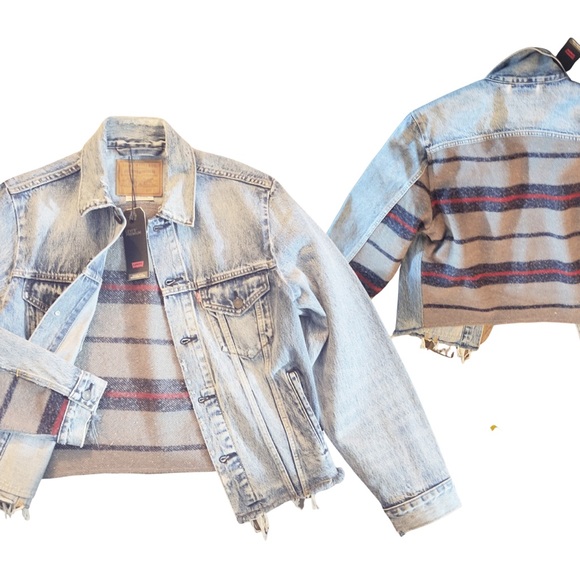 Levi's® Premium BLANKET BACK TRUCKER JACKET - BIG BLANKET DECONSTRUCTED - Blue - Picture 4 of 14